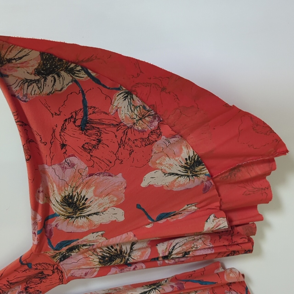 Free People Off The Shoulder Bell Sleeve Flower Orange Top Sz Small - Picture 6 of 7